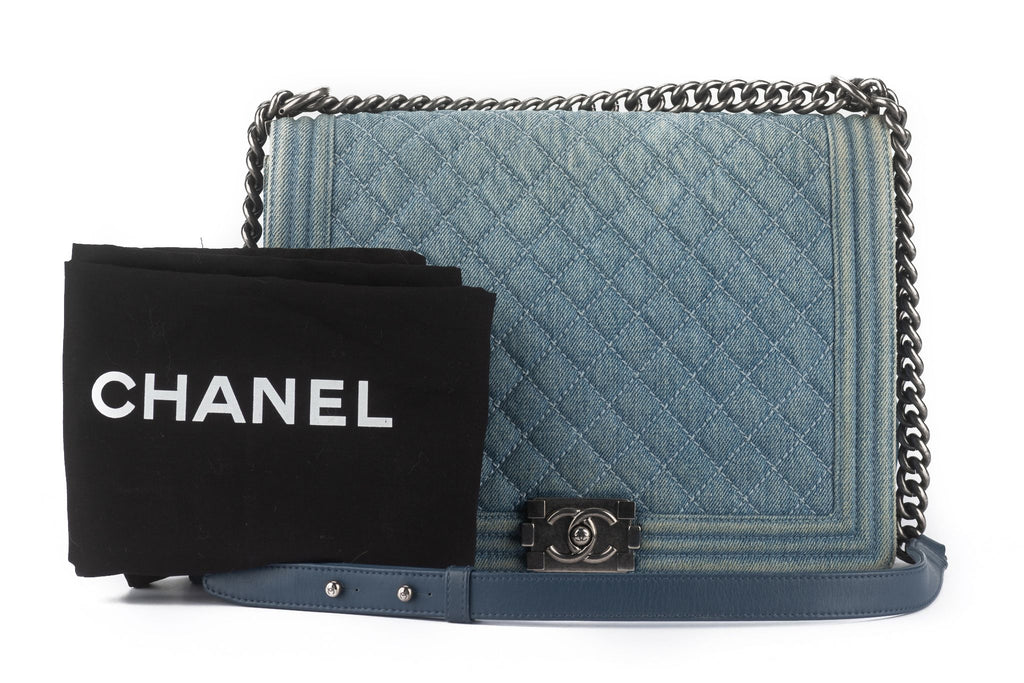 Chanel Denim Quilted Large Boy Flap Blue