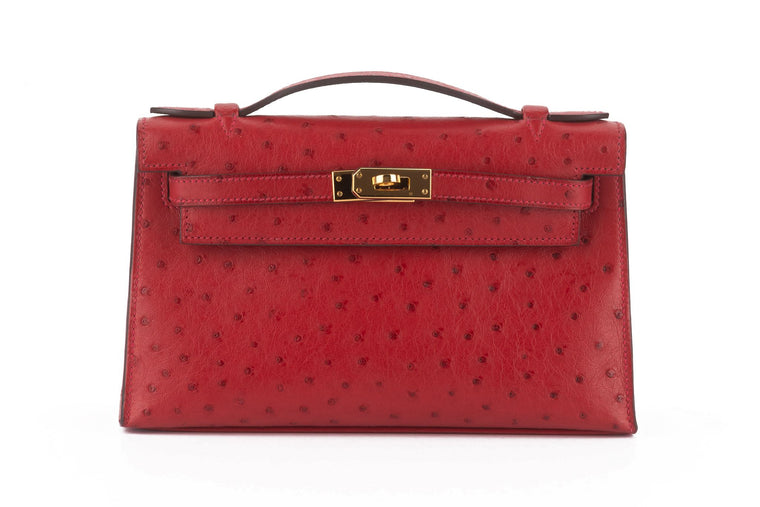 Hermès Ostrich Kelly Pochette Rouge