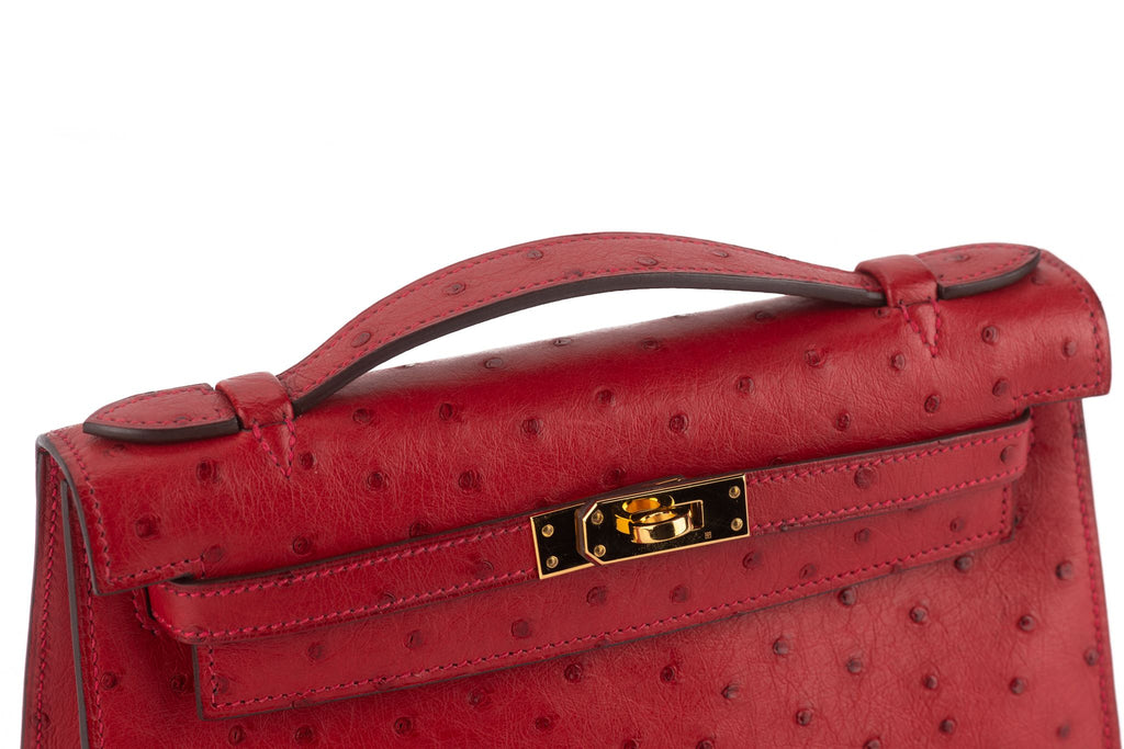Hermès Ostrich Kelly Pochette Rouge