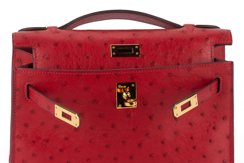 Hermès Ostrich Kelly Pochette Rouge