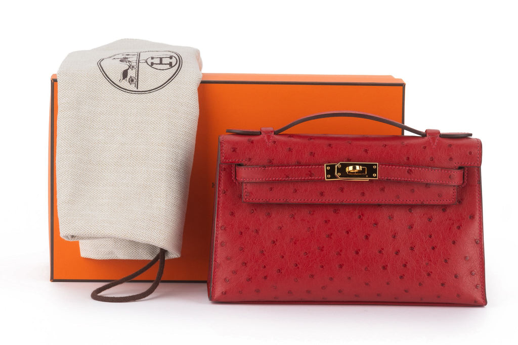 Hermès Ostrich Kelly Pochette Rouge
