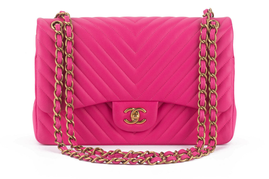 Chanel Pink Chevron Classic Double Flap