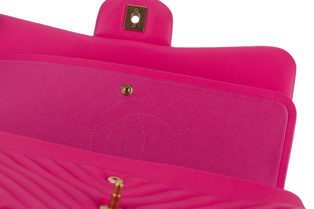 Chanel Pink Chevron Classic Double Flap