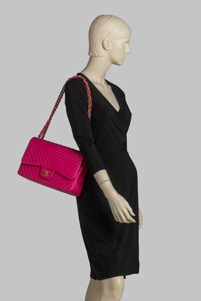 Chanel Pink Chevron Classic Double Flap