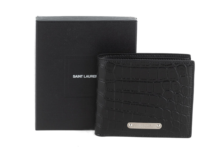 YSL New Black Croc Embossed Wallet