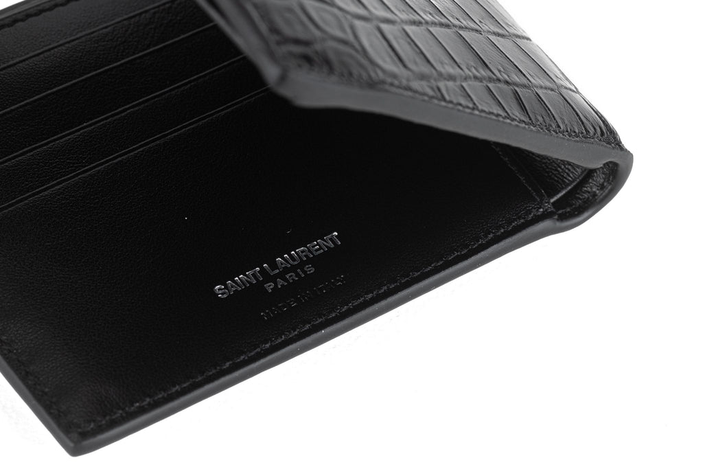 YSL New Black Croc Embossed Wallet