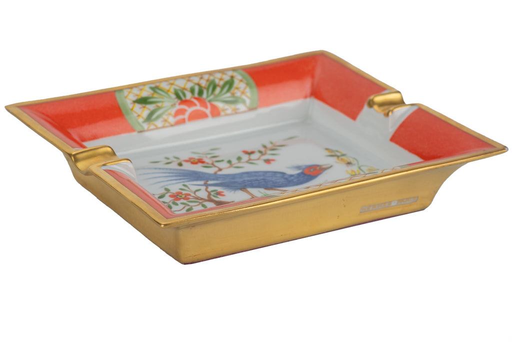 Hermès Blue Bird Gold Porcelain Ashtray