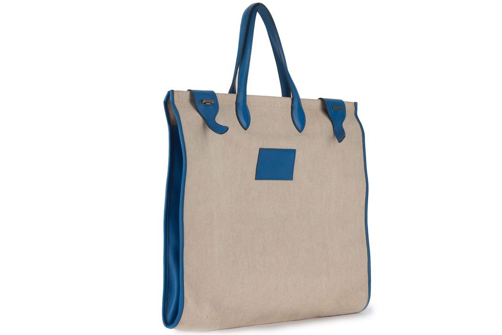 Hermès Kaba Tote Toile in Blue Leather