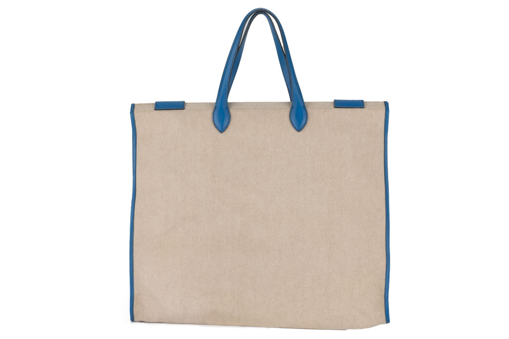 Hermès Kaba Tote Toile in Blue Leather