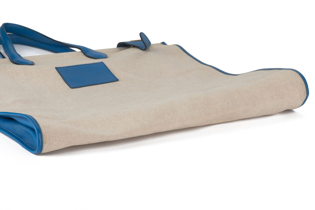 Hermès Kaba Tote Toile in Blue Leather