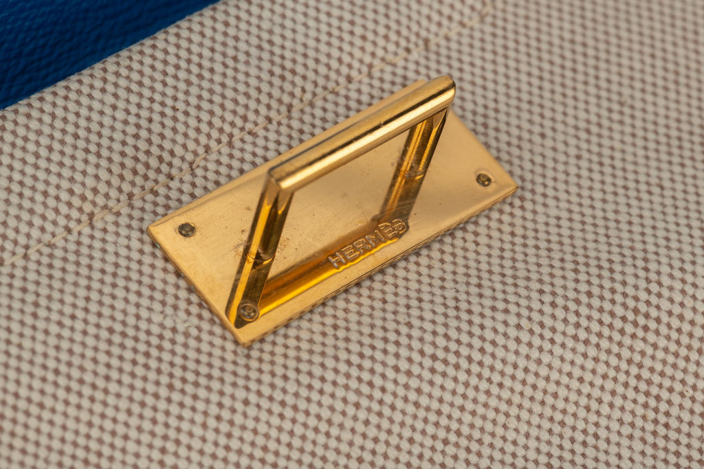 Hermès Kaba Tote Toile in Blue Leather