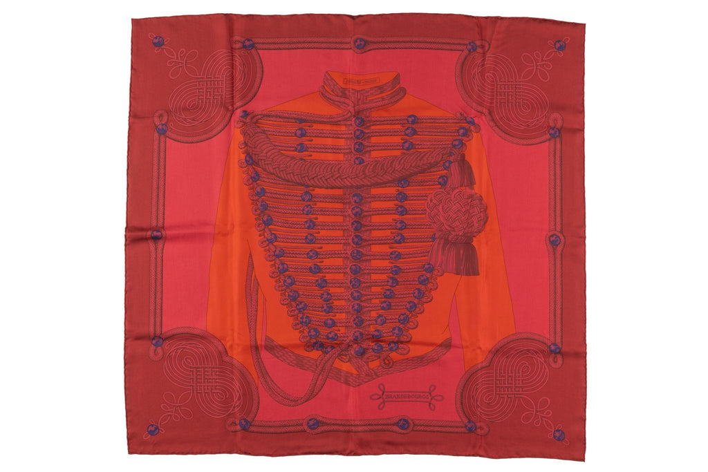 Hermès "Brandebourg" Red Die Silk Scarf