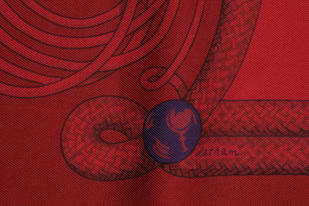 Hermès "Brandebourg" Red Die Silk Scarf