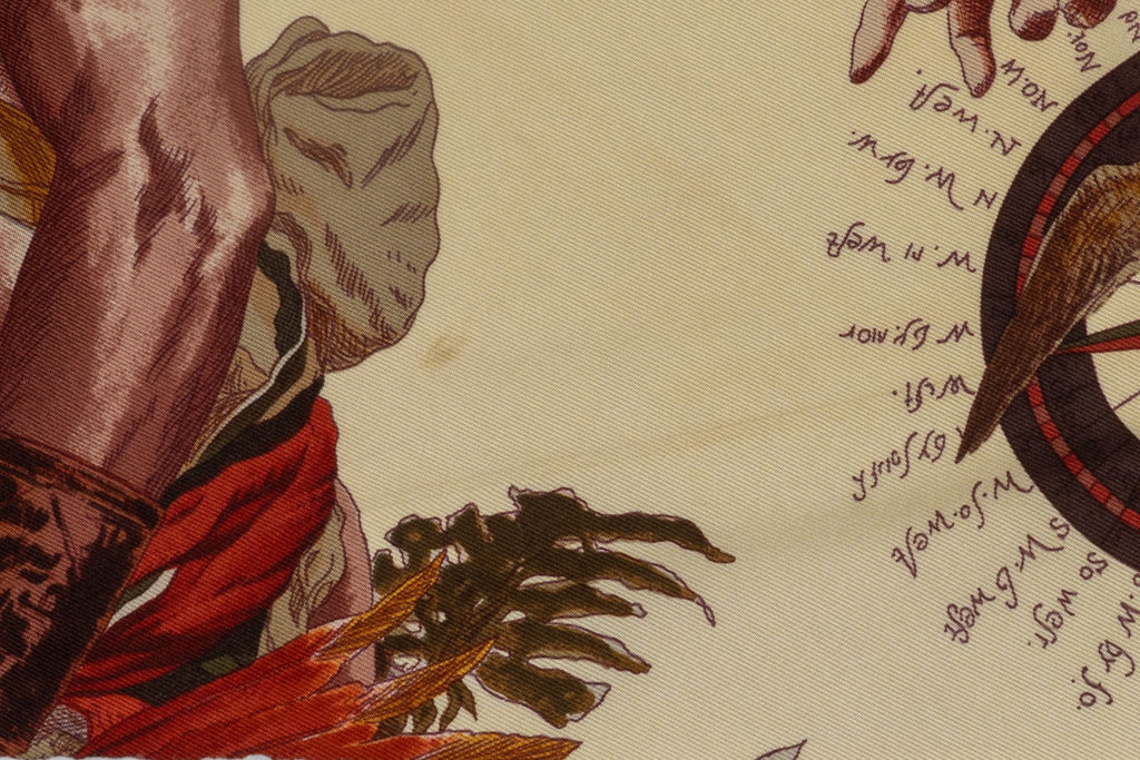 Hermès "Colombus" Taupe Silk Scarf