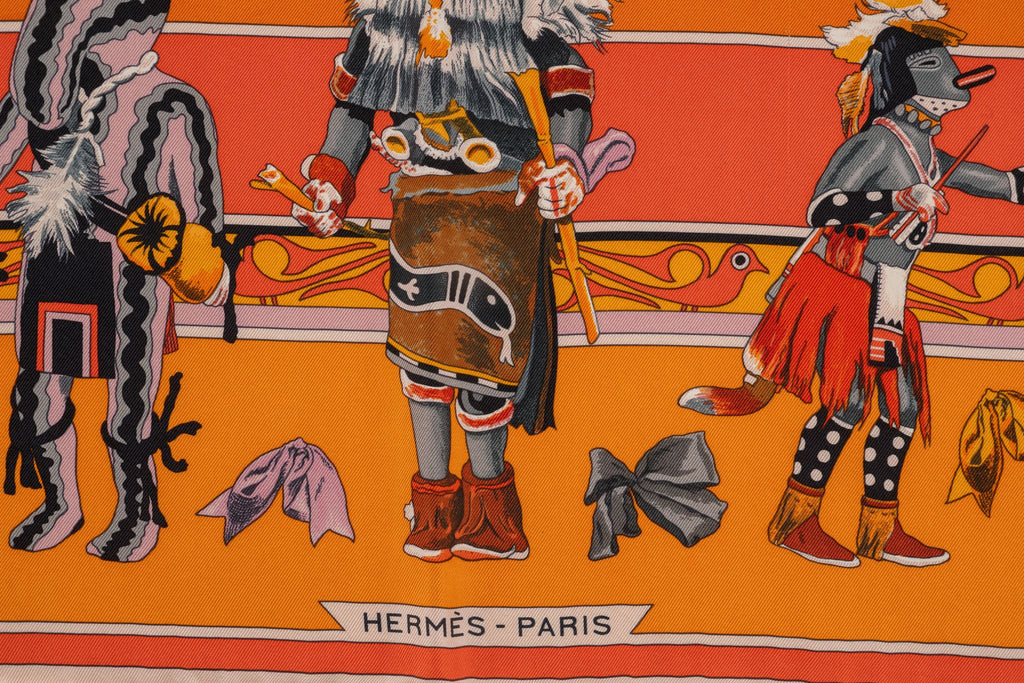 Hermès Orange "Kachinas" Silk Scarf