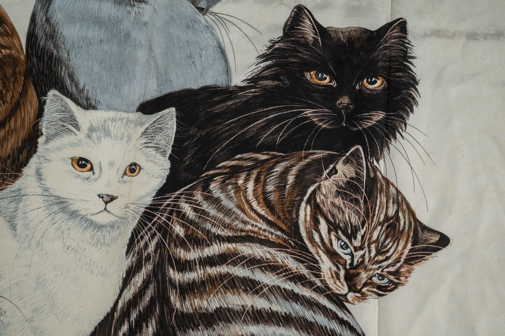 Hermès "Les Chats" Red Blue Silk Scarf