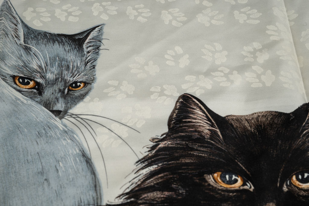 Hermès "Les Chats" Red Blue Silk Scarf