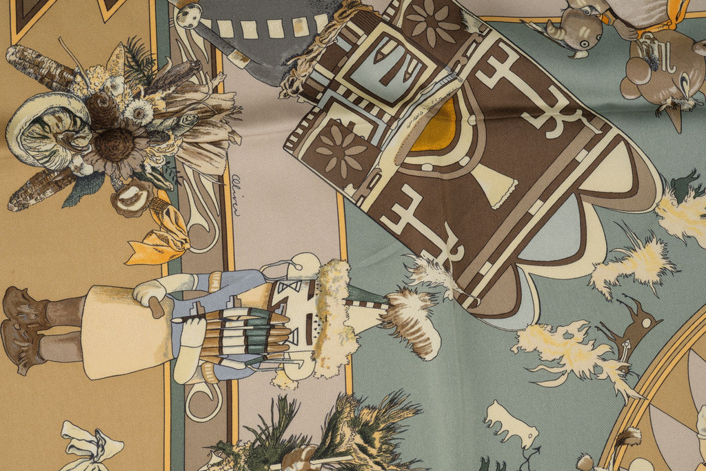 Hermès "Kachinas" Beige Silk Scarf
