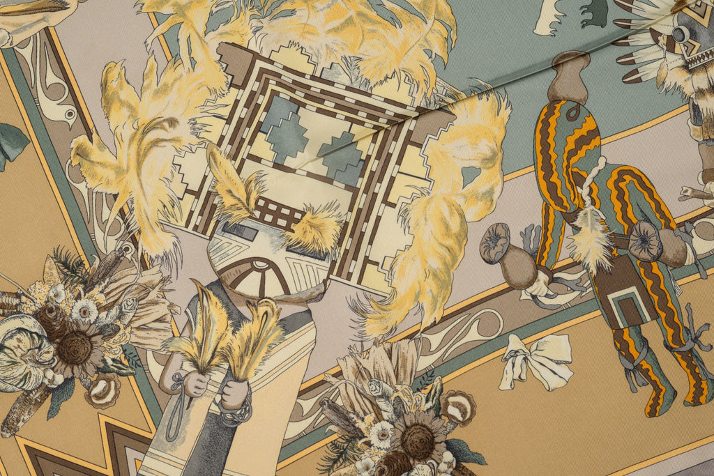 Hermès "Kachinas" Beige Silk Scarf