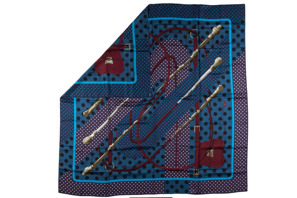 Hermès "Clic Clac" Navy Silk Shawl