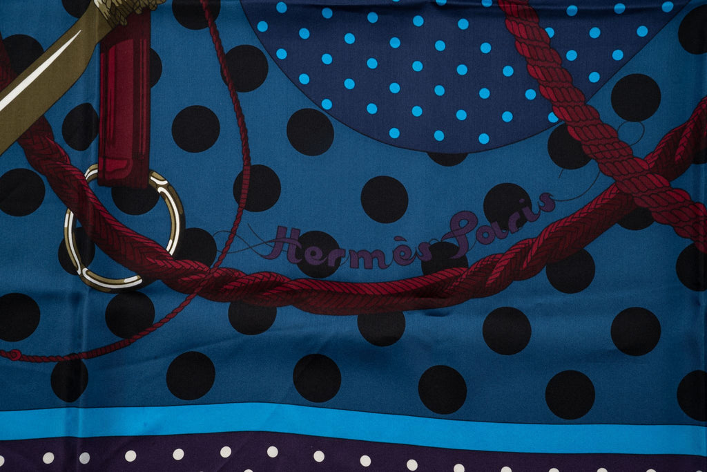 Hermès "Clic Clac" Navy Silk Shawl