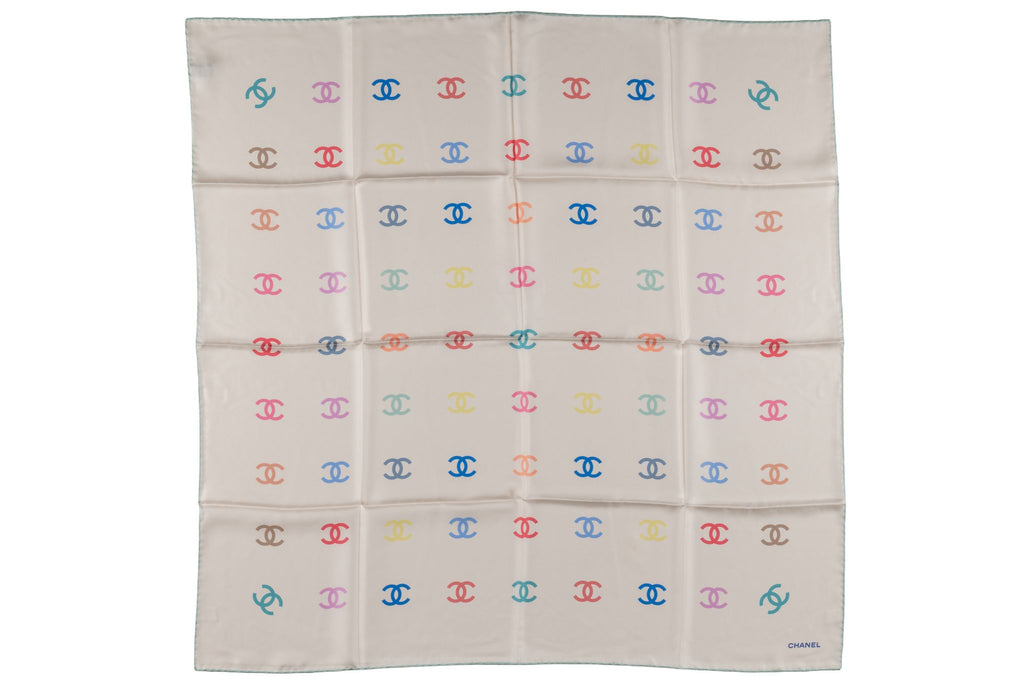 Chanel New Silk White CC Logo Scarf