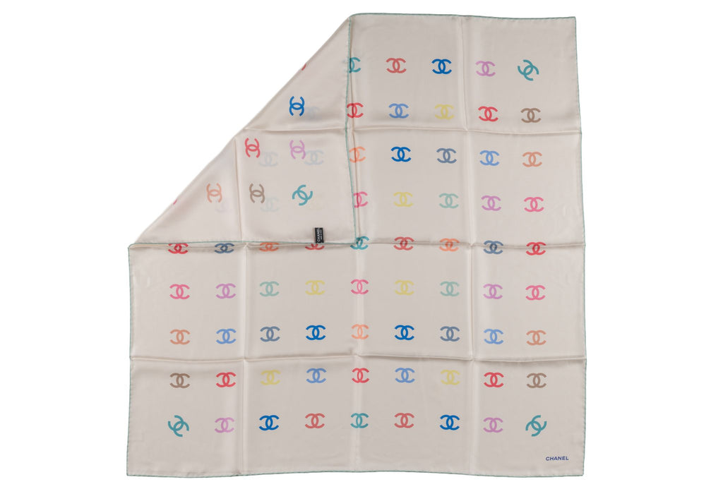 Chanel New Silk White CC Logo Scarf