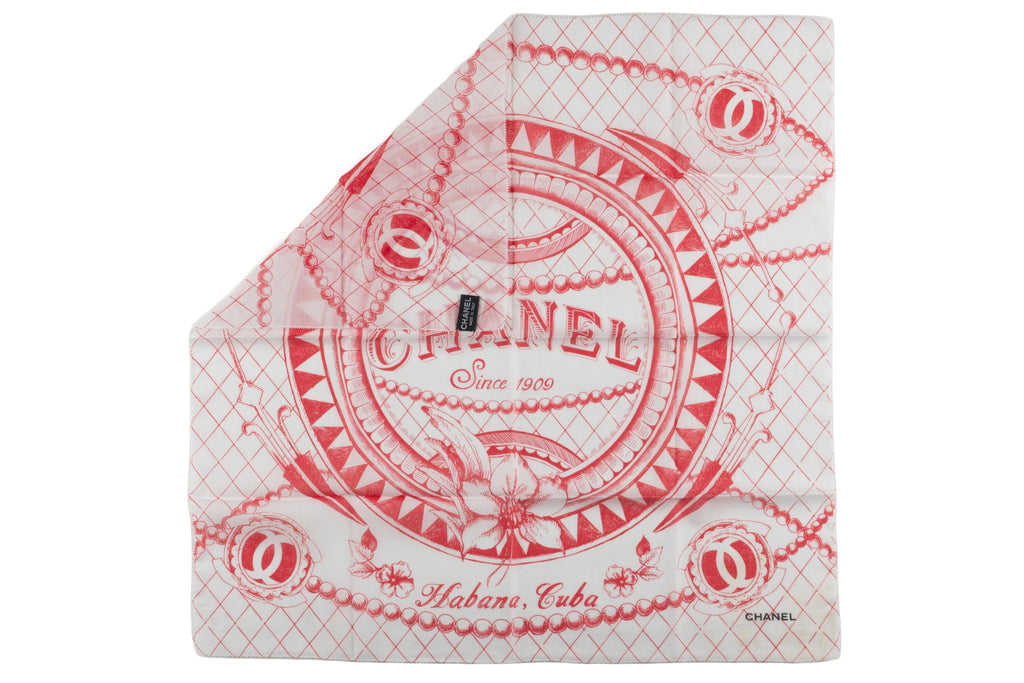 Chanel Cotton Havana Cuba Scarf White