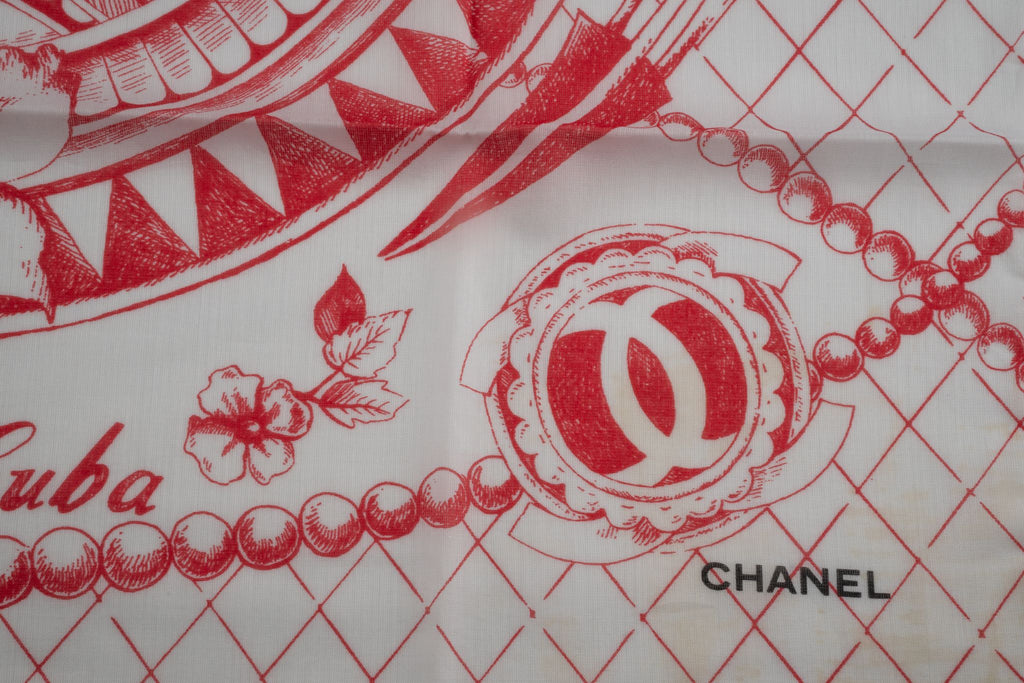 Chanel Cotton Havana Cuba Scarf White