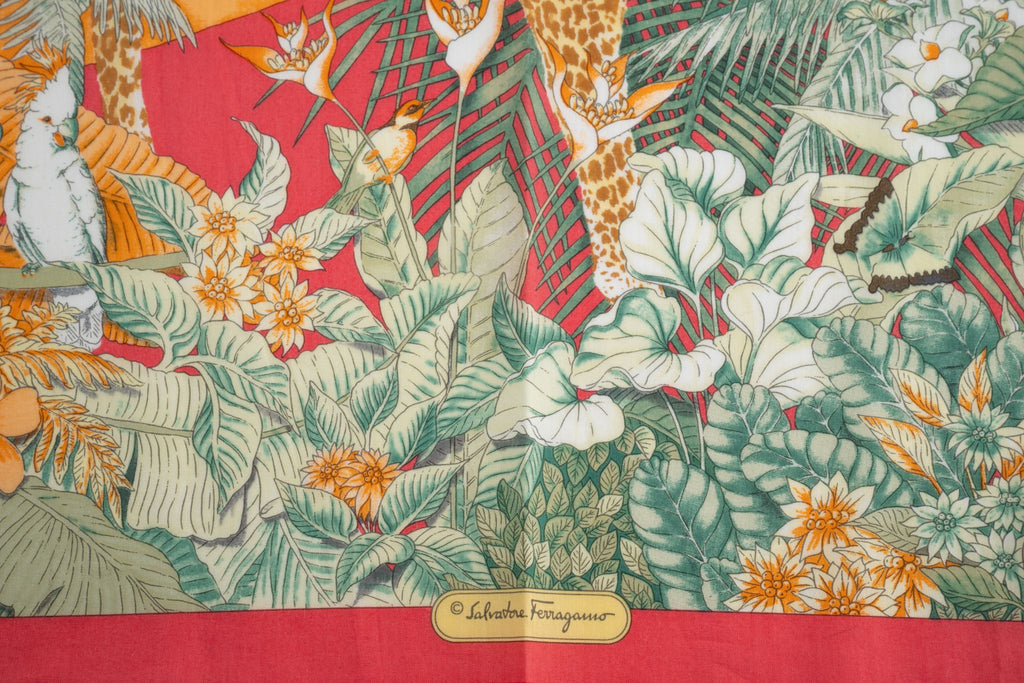 Ferragamo "Jungle" Red Cotton Scarf