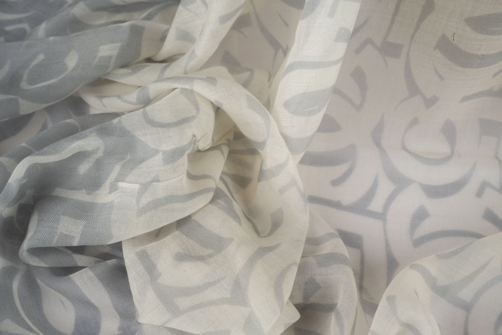 Chanel White Grey Logo CC Cashmere Shawl