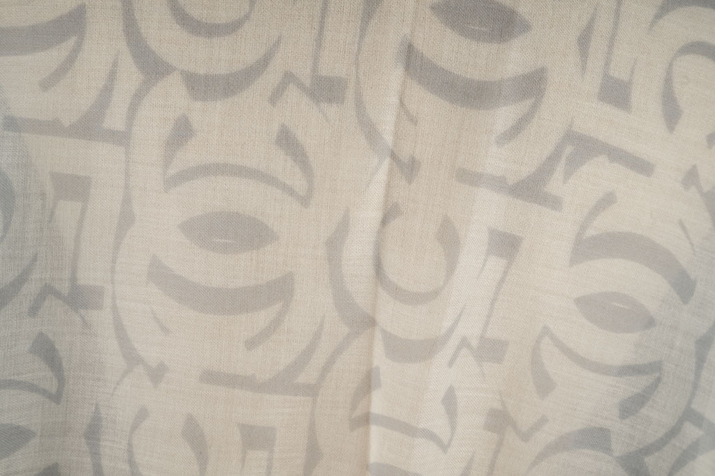 Chanel White Grey Logo CC Cashmere Shawl