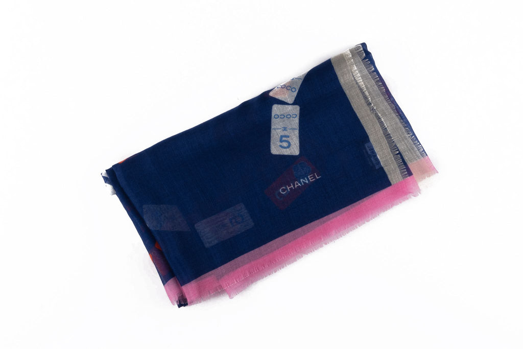 Chanel New Navy White Cashmere Shawl