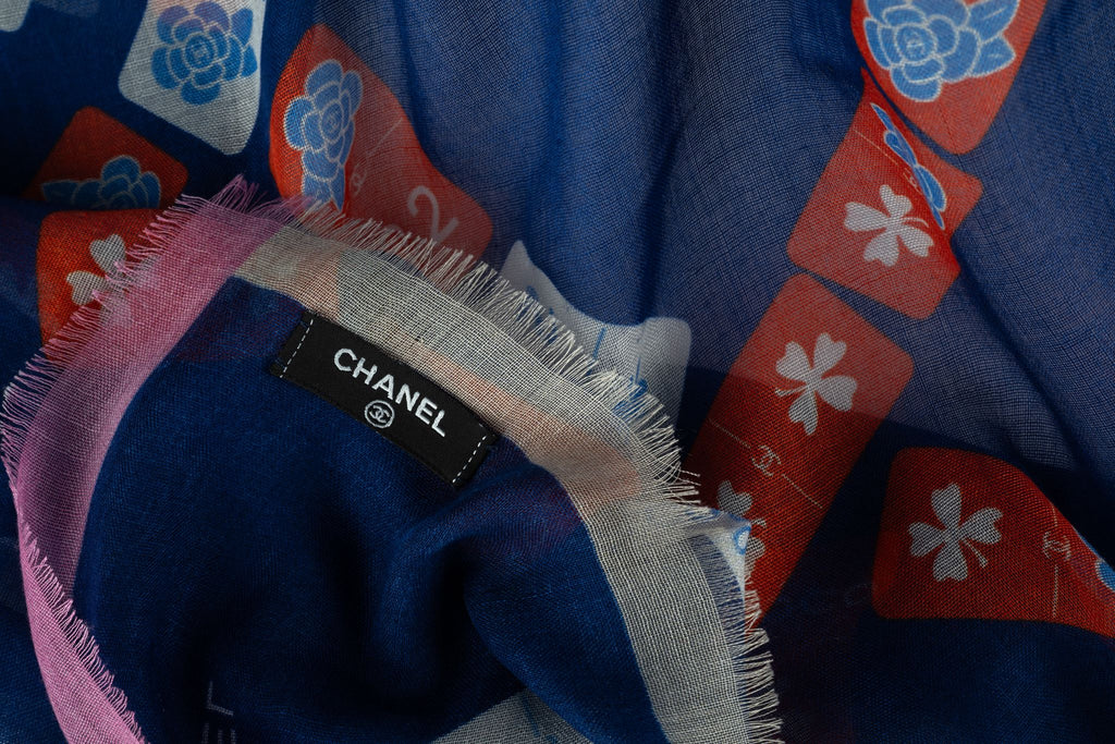 Chanel New Navy White Cashmere Shawl