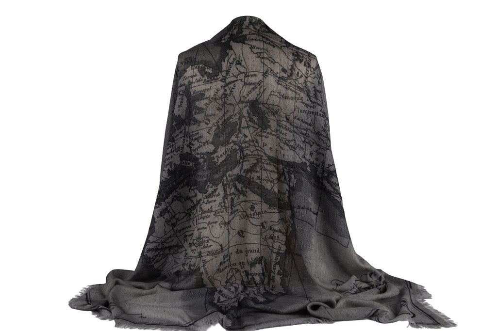 Chanel New Gray Cashmere Map Shawl