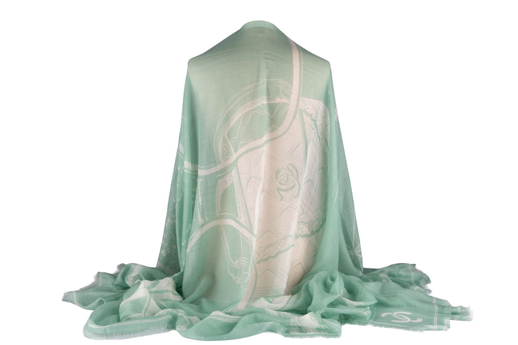 Chanel New CC Cashmere Aqua Shawl