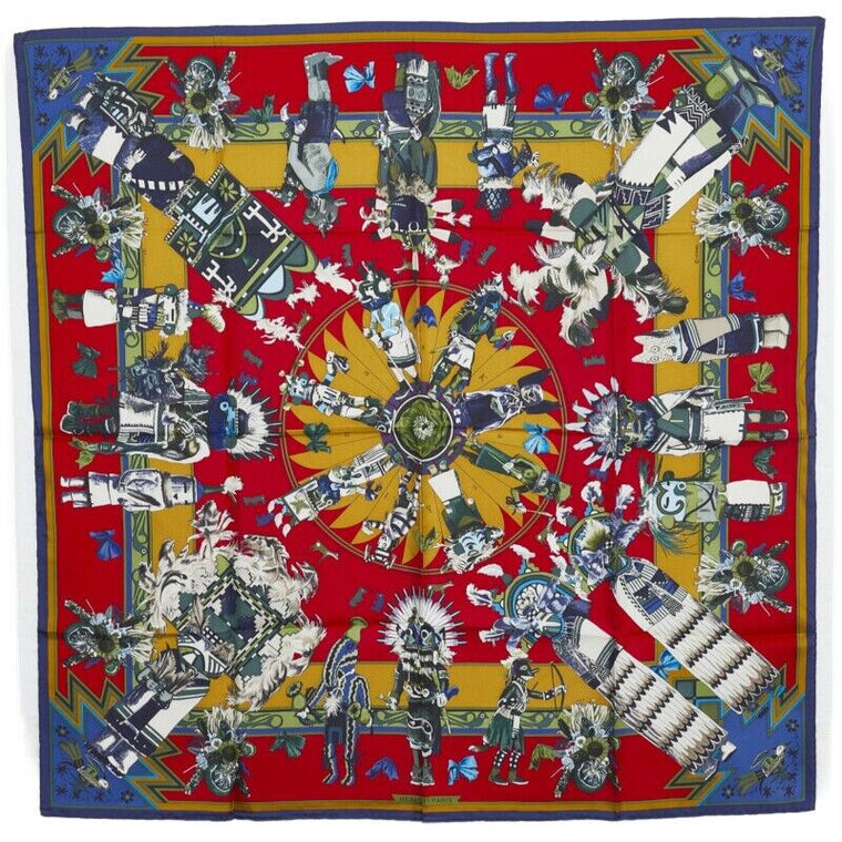 Hermès Red Les Danses des Indiens Scarf