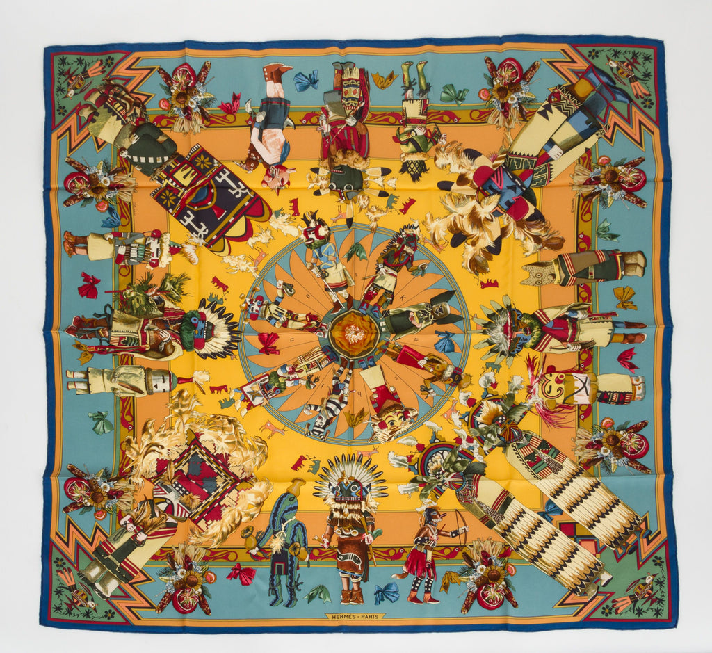 Hermès Blue Kachinas x Oliver Silk Scarf