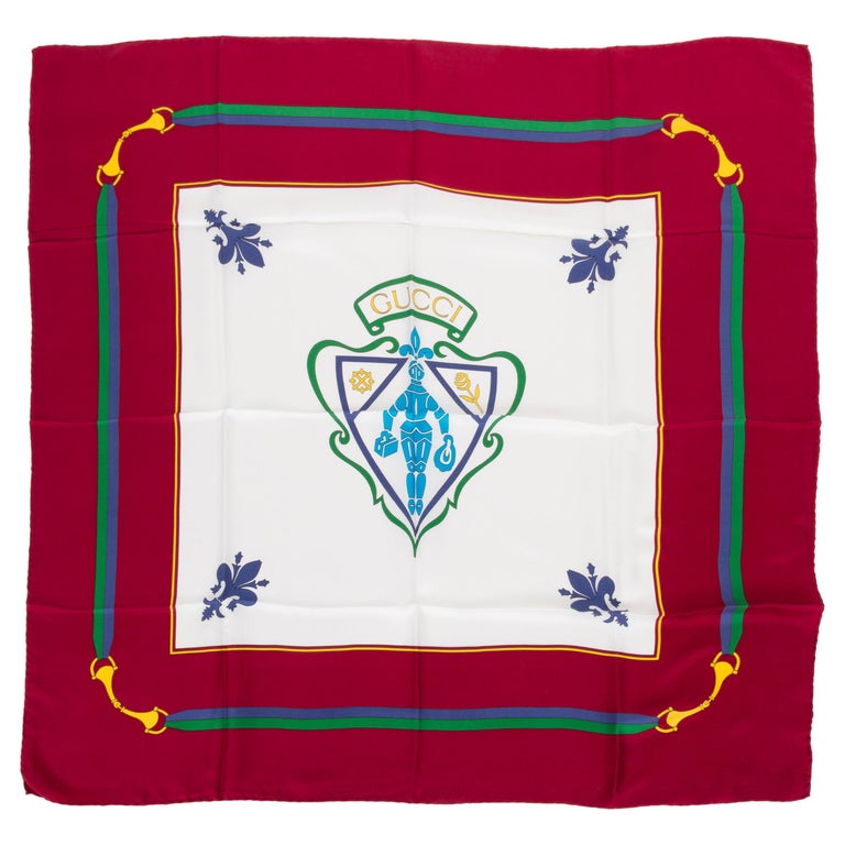 Gucci Fleur De Lis Burgundy Silk Scarf