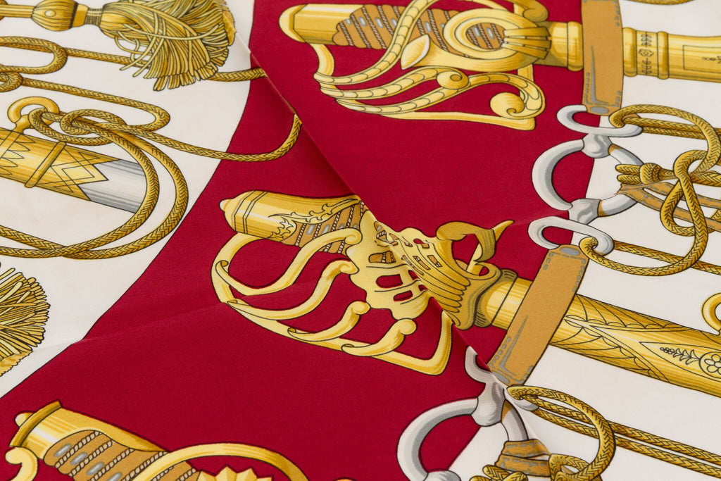 Hermes Cliquetis Silk Red Gold Scarf