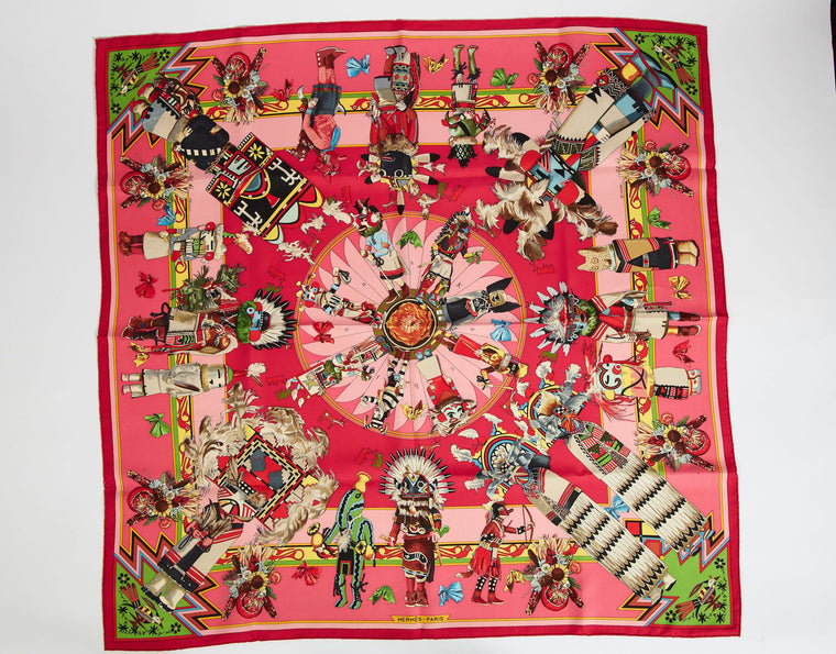 Hermès Fuchsia Silk Kachinas Scarf