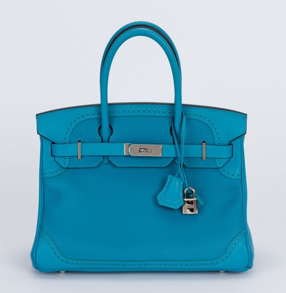 Hermès 30cm Turquoise Birkin Ghillies