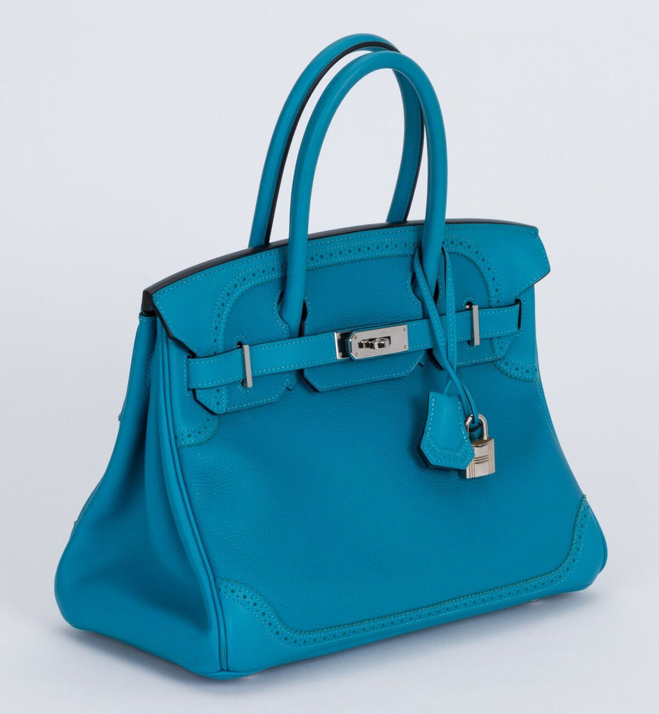 Hermès 30cm Turquoise Birkin Ghillies