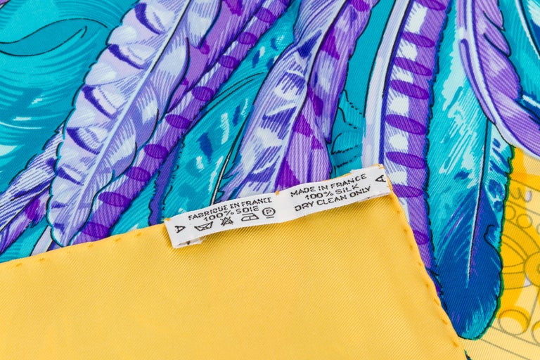 Hermès Yellow/Blue Aztec Silk Scarf