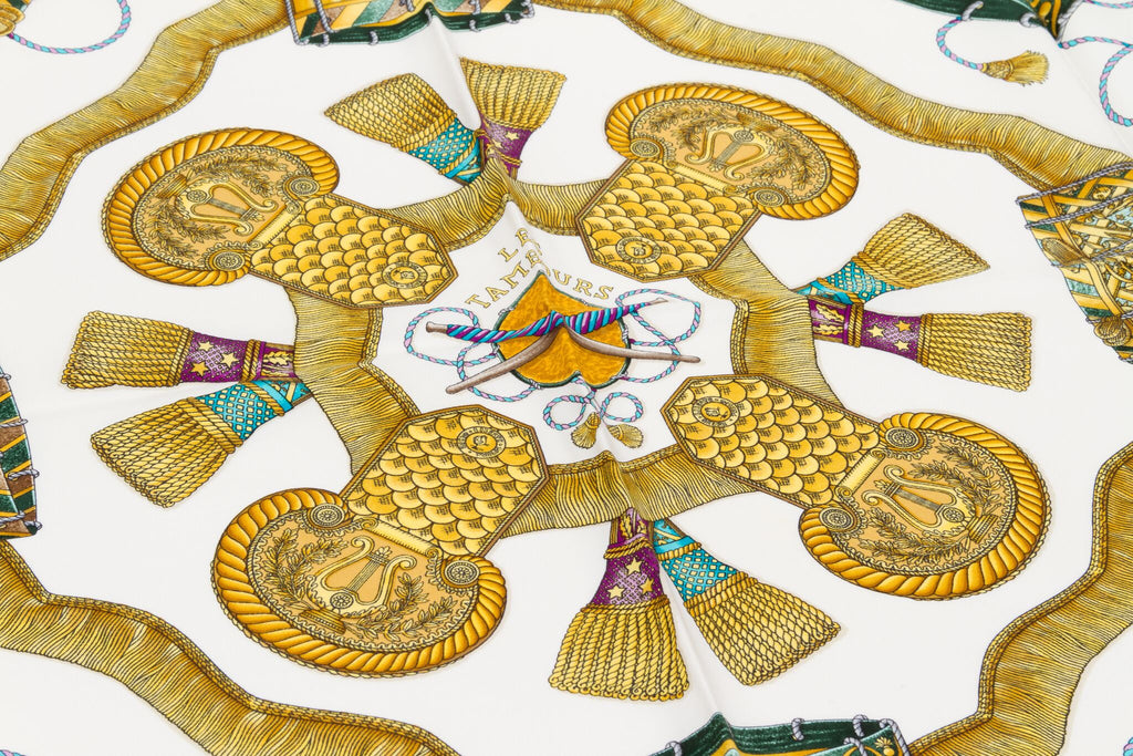 Hermes "Les Tambours" Etoupe Silk Scarf