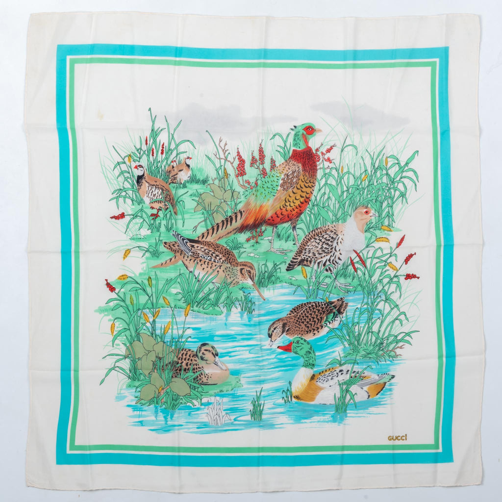 Gucci Birds White & Green Silk Scarf