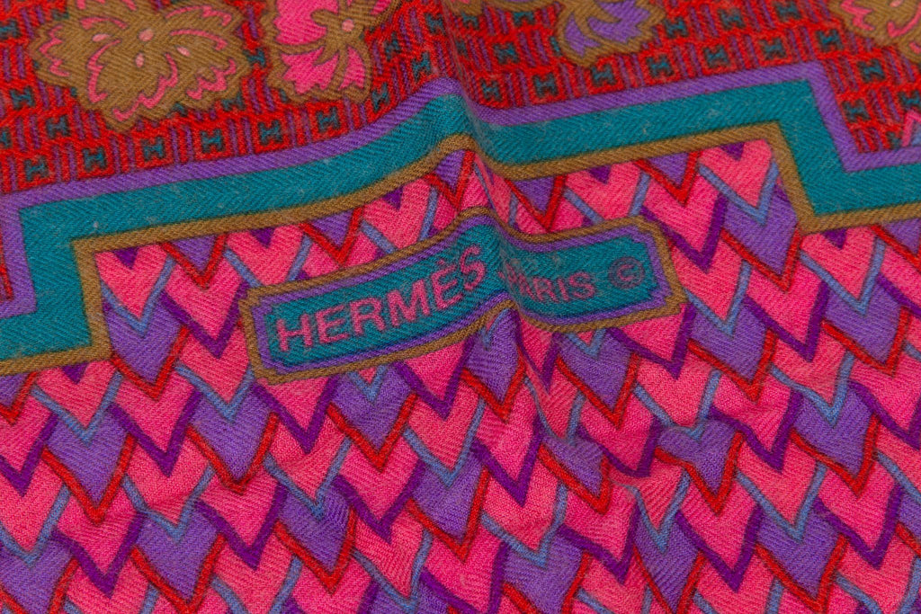 Hermes Fuchsia Geometric Cashmere Shawl