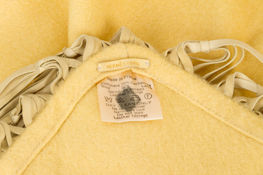 Hermes Cashmere Leather Yellow Shawl