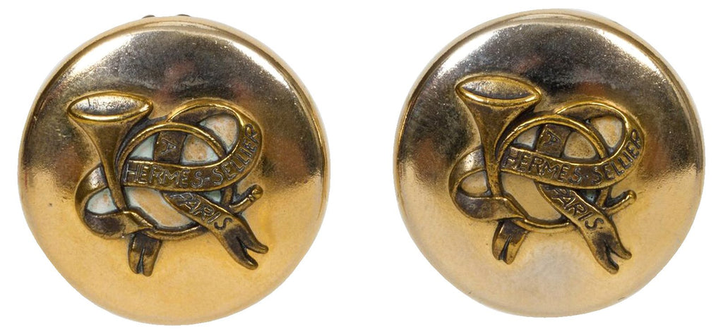 Hermès Gold Cornucopia Clip Earrings