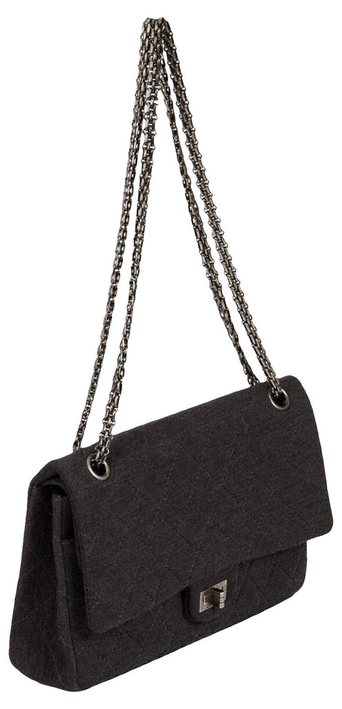 Chanel Gray Jersey Double Flap Bag